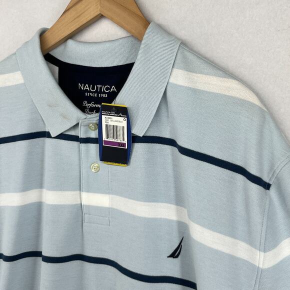 NAUTICA Shirt Mens 2XL Striped Polo Golf Performance Deck Classic Fit Blue NEW - Picture 1 of 16